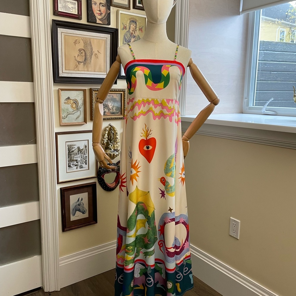 Colorful Maxi Dress with Heart and Sun Design